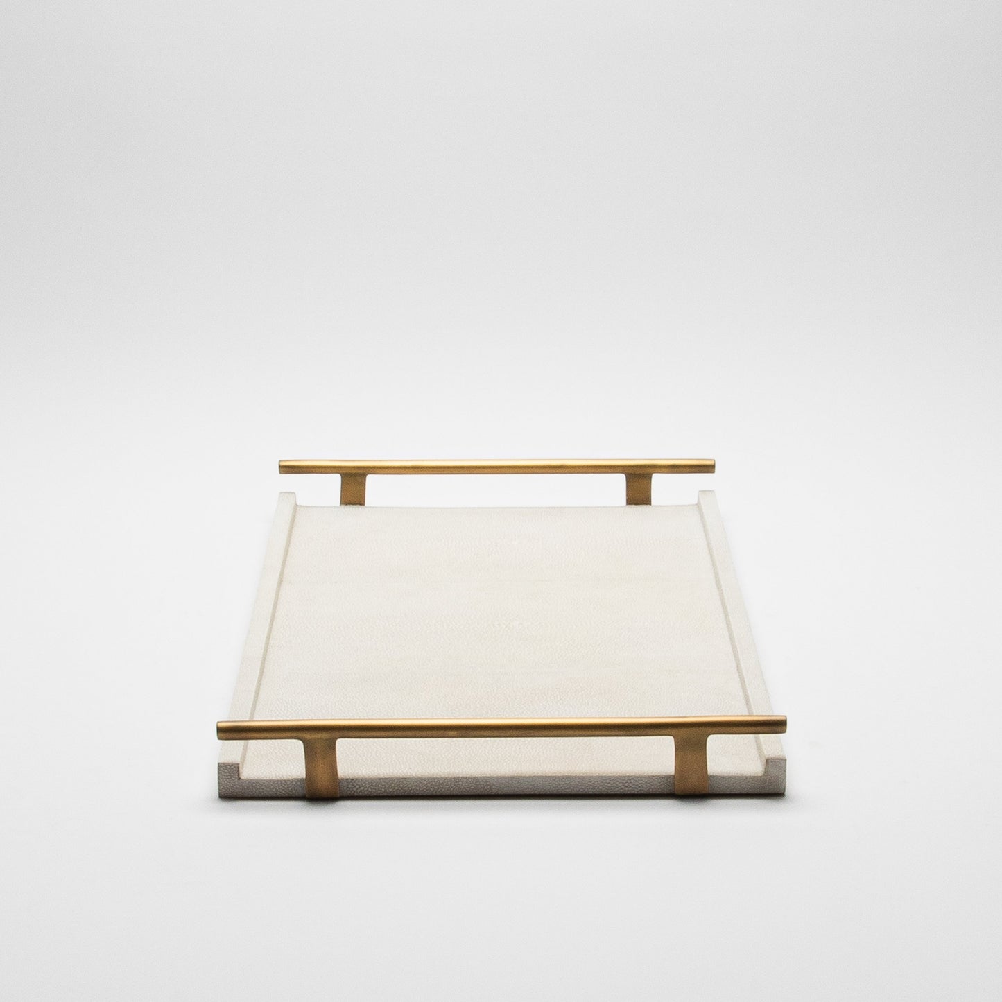 Rectangular Tray in Natural Cream Shagreen with Bronze Patina Brass by R&Y Augousti