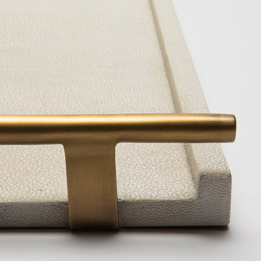 Rectangular Tray in Natural Cream Shagreen with Bronze Patina Brass by R&Y Augousti