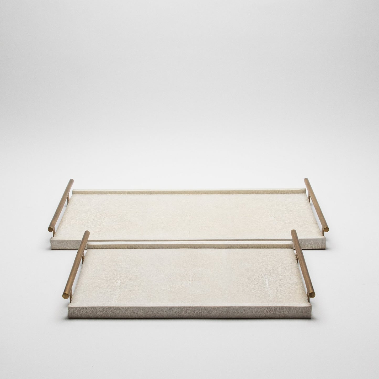 Rectangular Tray in Natural Cream Shagreen with Bronze Patina Brass by R&Y Augousti