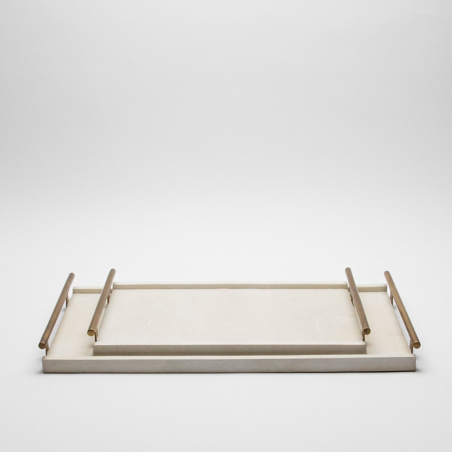 Rectangular Tray in Natural Cream Shagreen with Bronze Patina Brass by R&Y Augousti