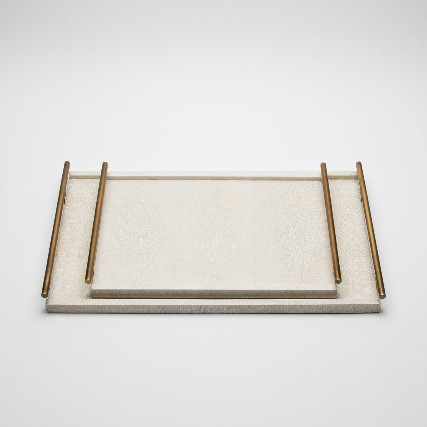 Rectangular Tray in Natural Cream Shagreen with Bronze Patina Brass by R&Y Augousti