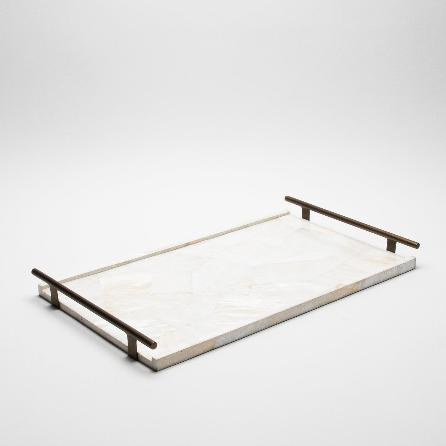 Rectangular Tray in Mother of Pearl with Bronze Patina Brass by R&Y Augousti
