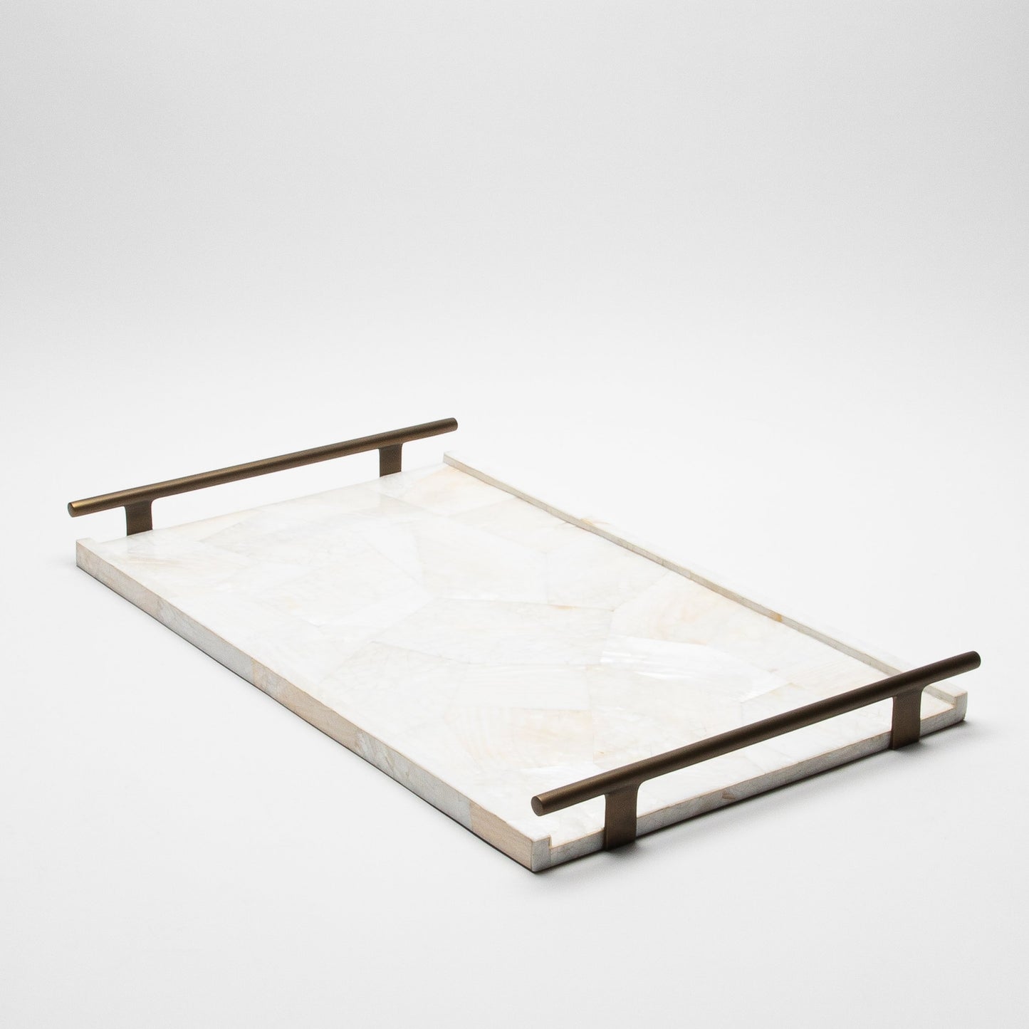 Rectangular Tray in Mother of Pearl with Bronze Patina Brass by R&Y Augousti