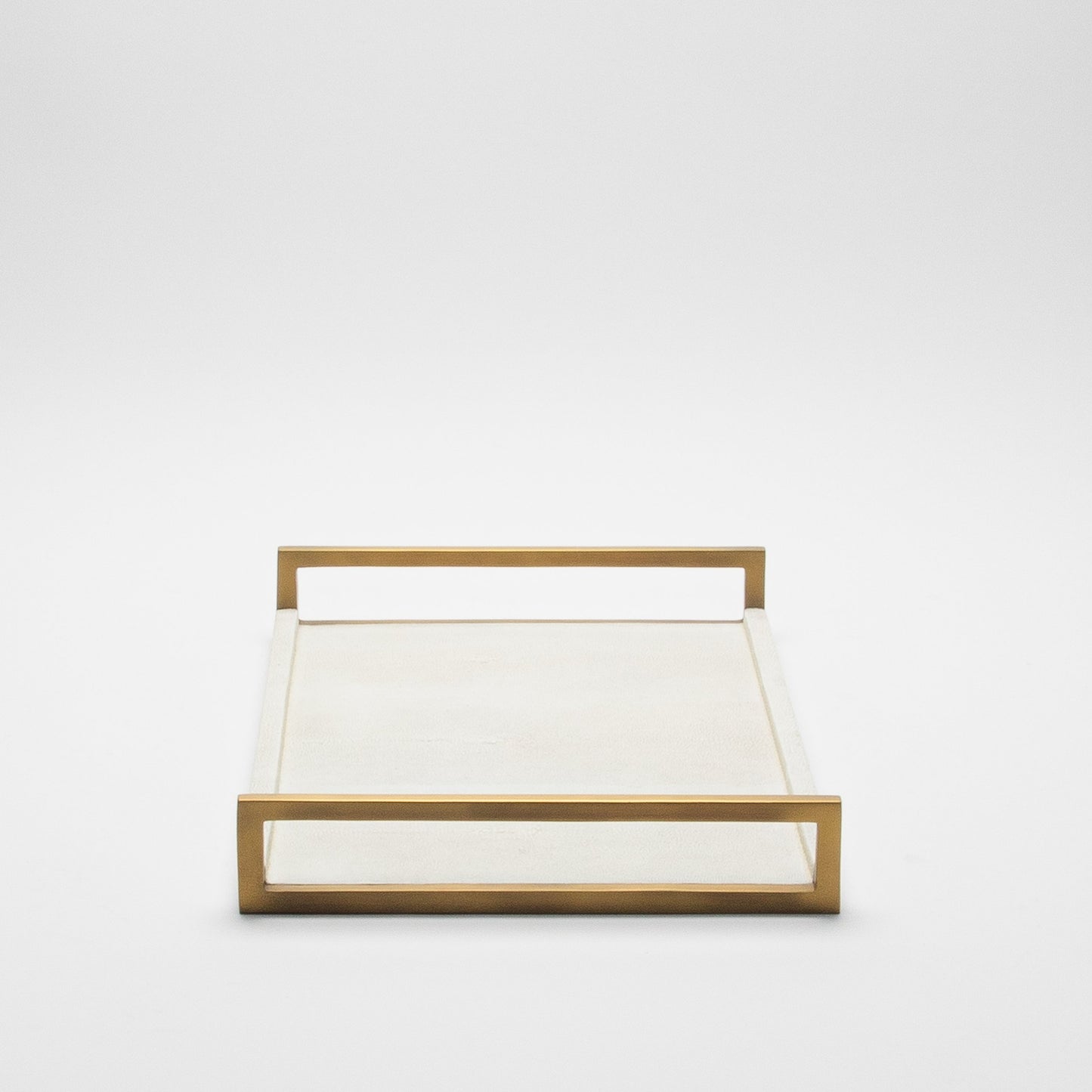 Rectangular Tray in Natural Cream Shagreen with Bronze Patina Brass by R&Y Augousti