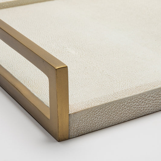 Rectangular Tray in Natural Cream Shagreen with Bronze Patina Brass by R&Y Augousti