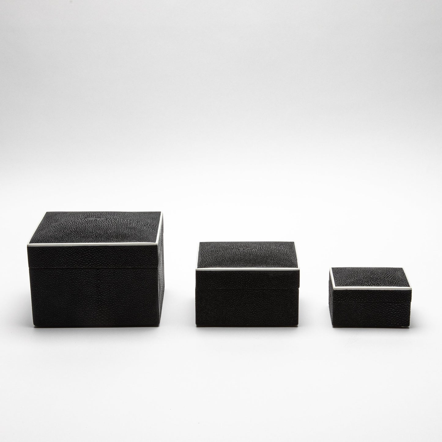 Set of 3 Curved Top Boxes in Black Shagreen by R&Y Augousti