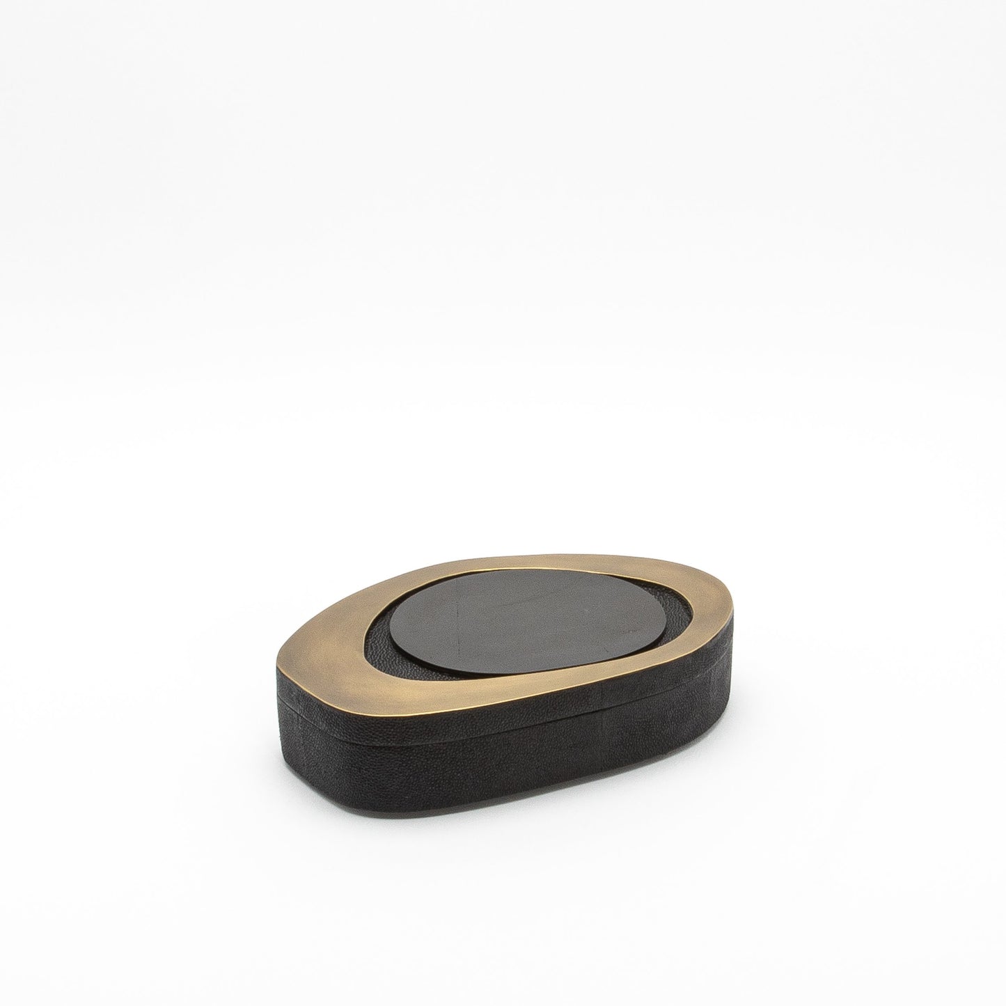 Set of 2 Boxes in Black Shagreen with Shell and Bronze Patina Brass Details by R&Y Augousti