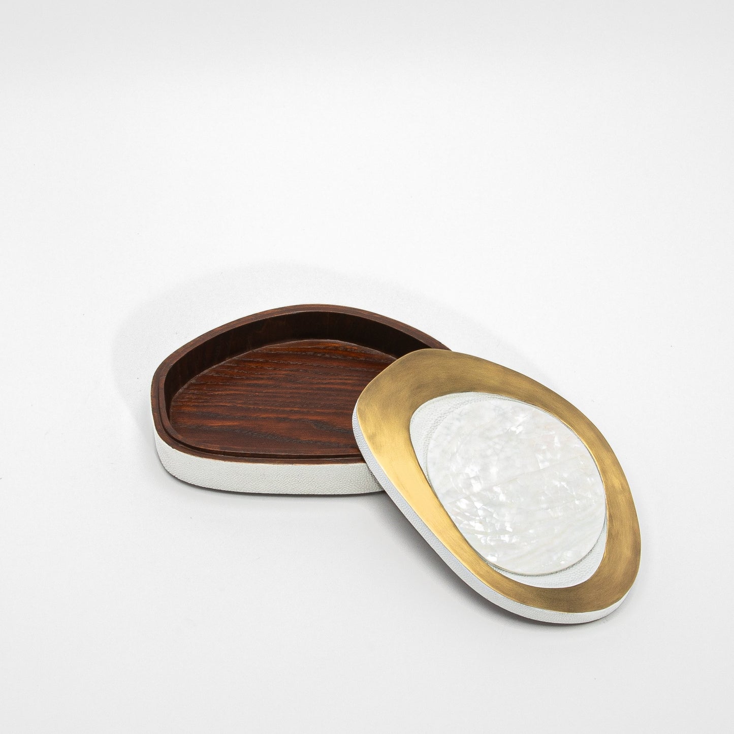 Set of 2 Boxes in White Shagreen with Bronze Patina Brass by R&Y Augousti