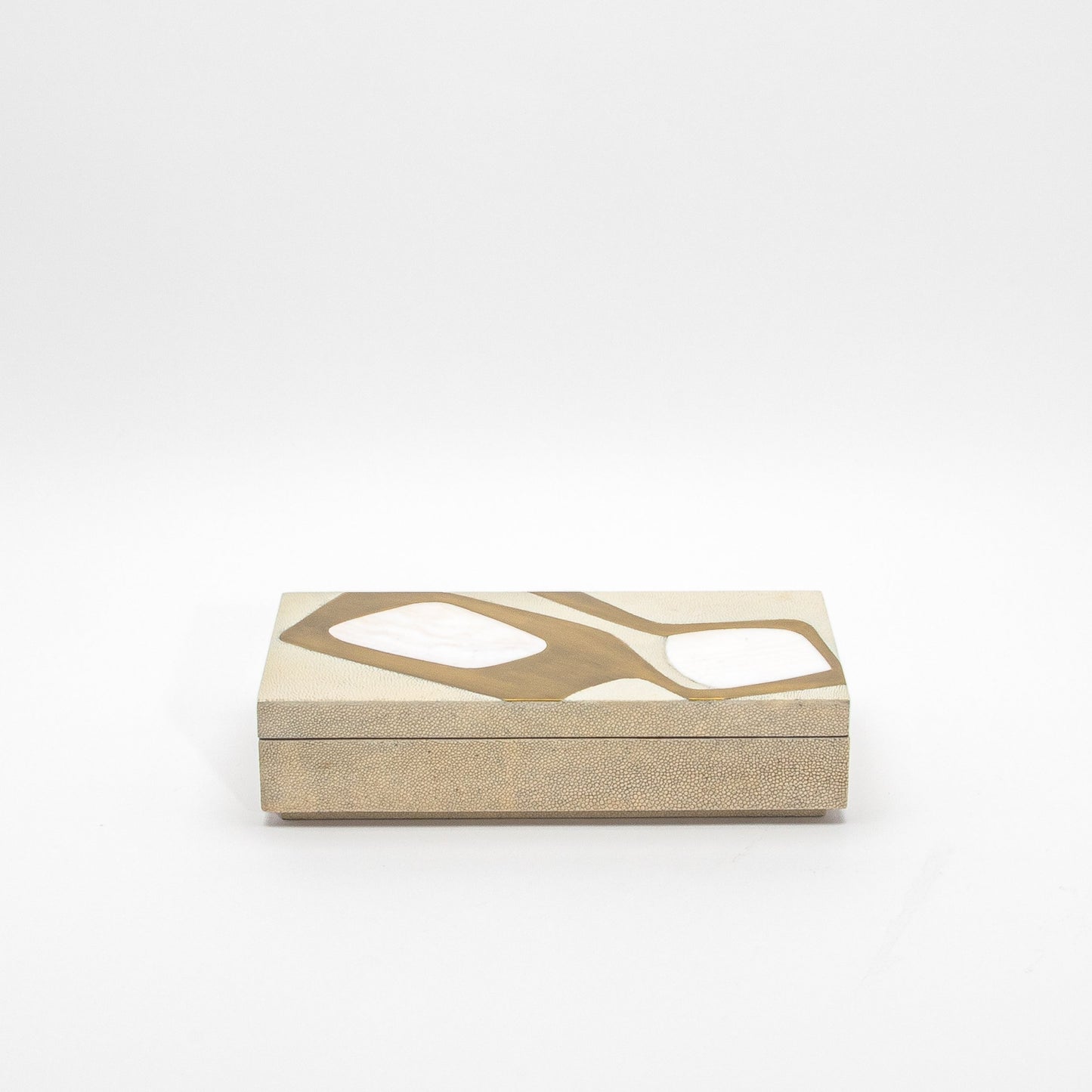 Set of 2 Rectangular Boxes in Antique Shagreen with Shell and Brass Insert by R&Y Augousti