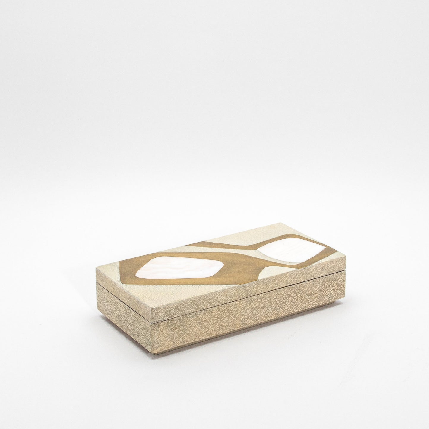 Set of 2 Rectangular Boxes in Antique Shagreen with Shell and Brass Insert by R&Y Augousti
