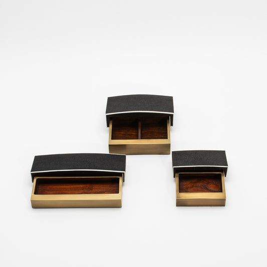 Set of 3 Boxes in Black Shagreen and Bronze Patina Brass by R&Y Augousti