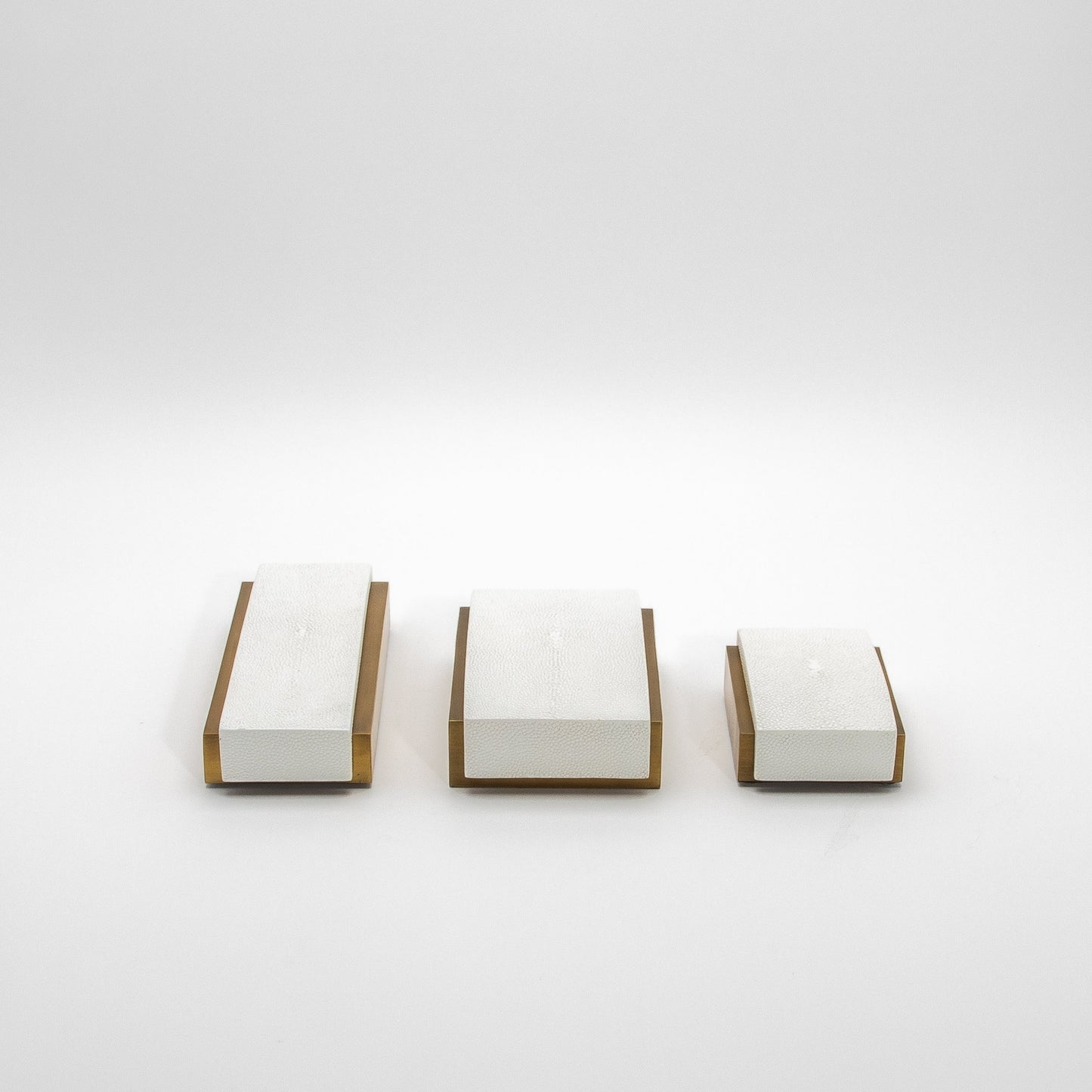 Set of 3 Boxes in White Shagreen and Bronze Patina Brass by R&Y Augousti