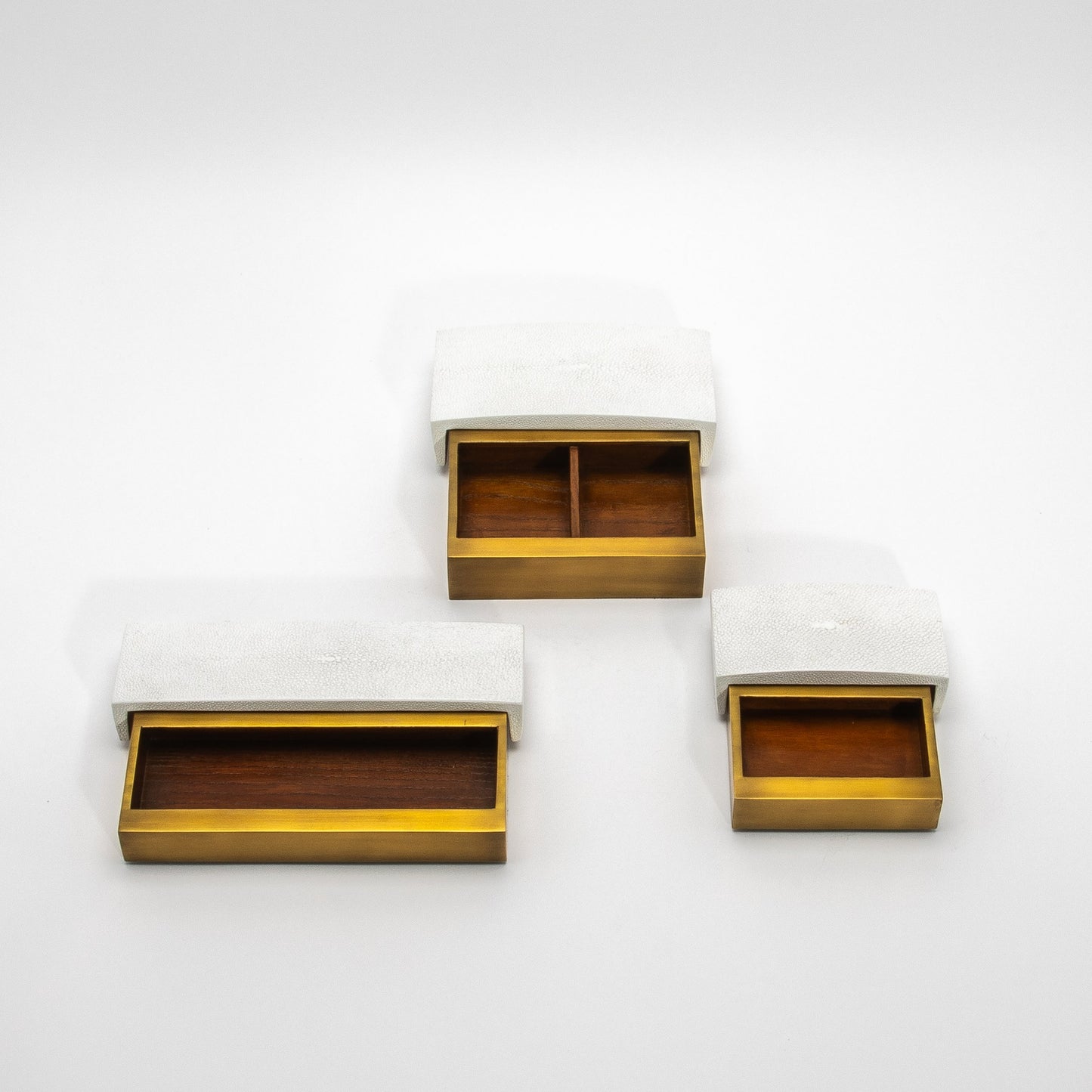 Set of 3 Boxes in White Shagreen and Bronze Patina Brass by R&Y Augousti