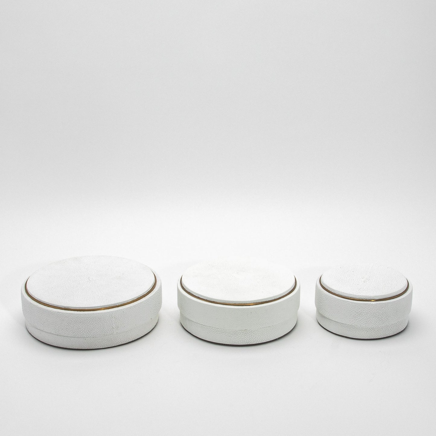 Set of 3 Boxes in White Shagreen with Brass Frame by R&Y Augousti