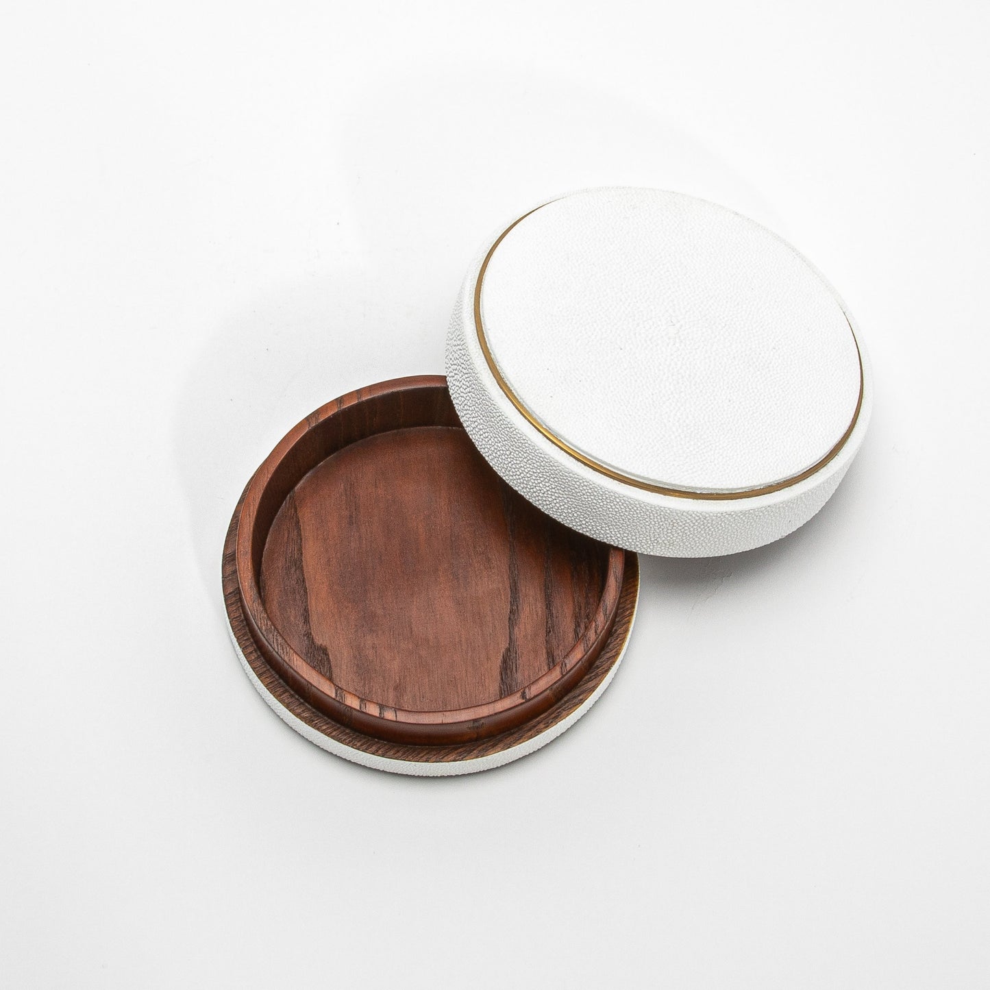 Set of 3 Boxes in White Shagreen with Brass Frame by R&Y Augousti