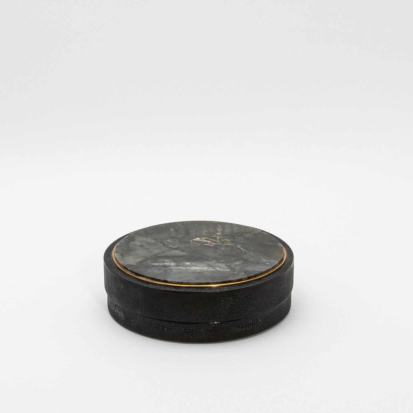 Set of 3 Boxes in Black Shagreen and Black Quartz with Brass Frame by R&Y Augousti
