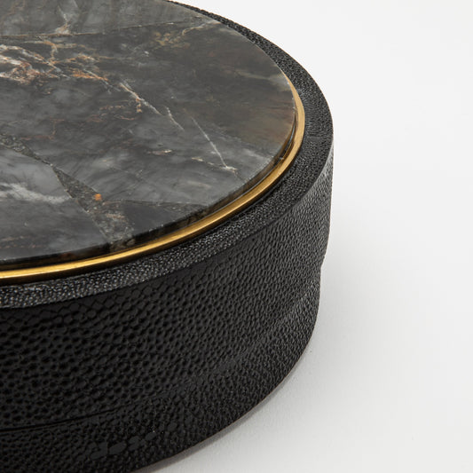 Set of 3 Boxes in Black Shagreen and Black Quartz with Brass Frame by R&Y Augousti