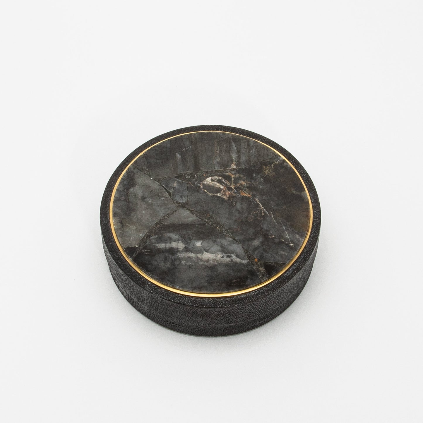 Set of 3 Boxes in Black Shagreen and Black Quartz with Brass Frame by R&Y Augousti