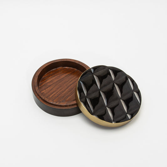 Set of 2 Quilted Boxes in Black Shell with Bronze Patina Brass by Kifu Paris
