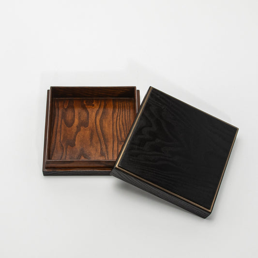 Set of 3 Square Boxes in Black Oak with Brass Frame by R&Y Augousti