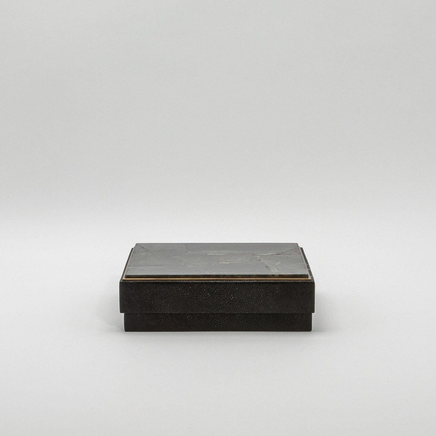 Set of 3 Square Boxes in Black Shagreen and Black Quartz with Brass Frame by R&Y Augousti