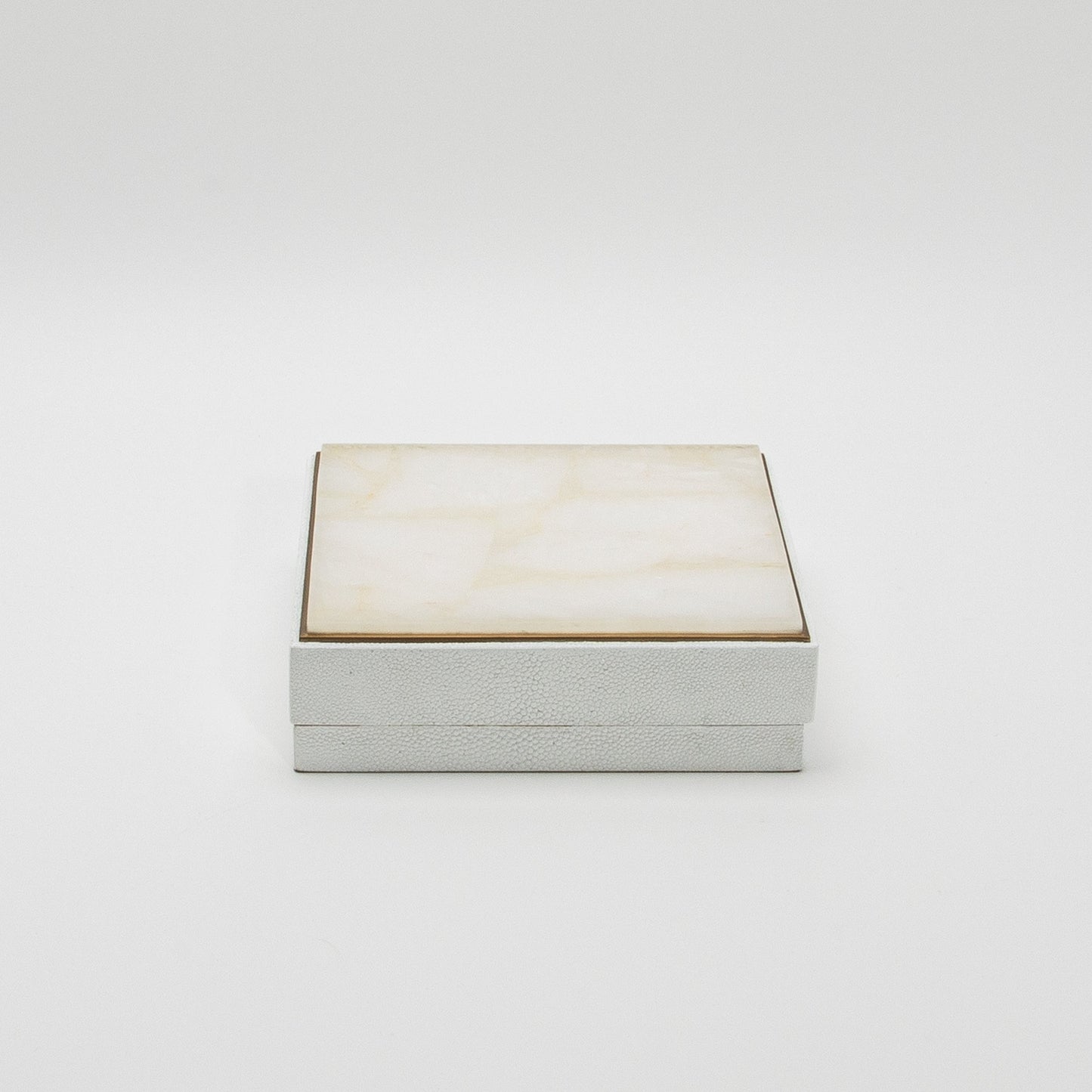 Set of 3 Square Boxes in White Shagreen and Quartz with Brass Frame by R&Y Augousti