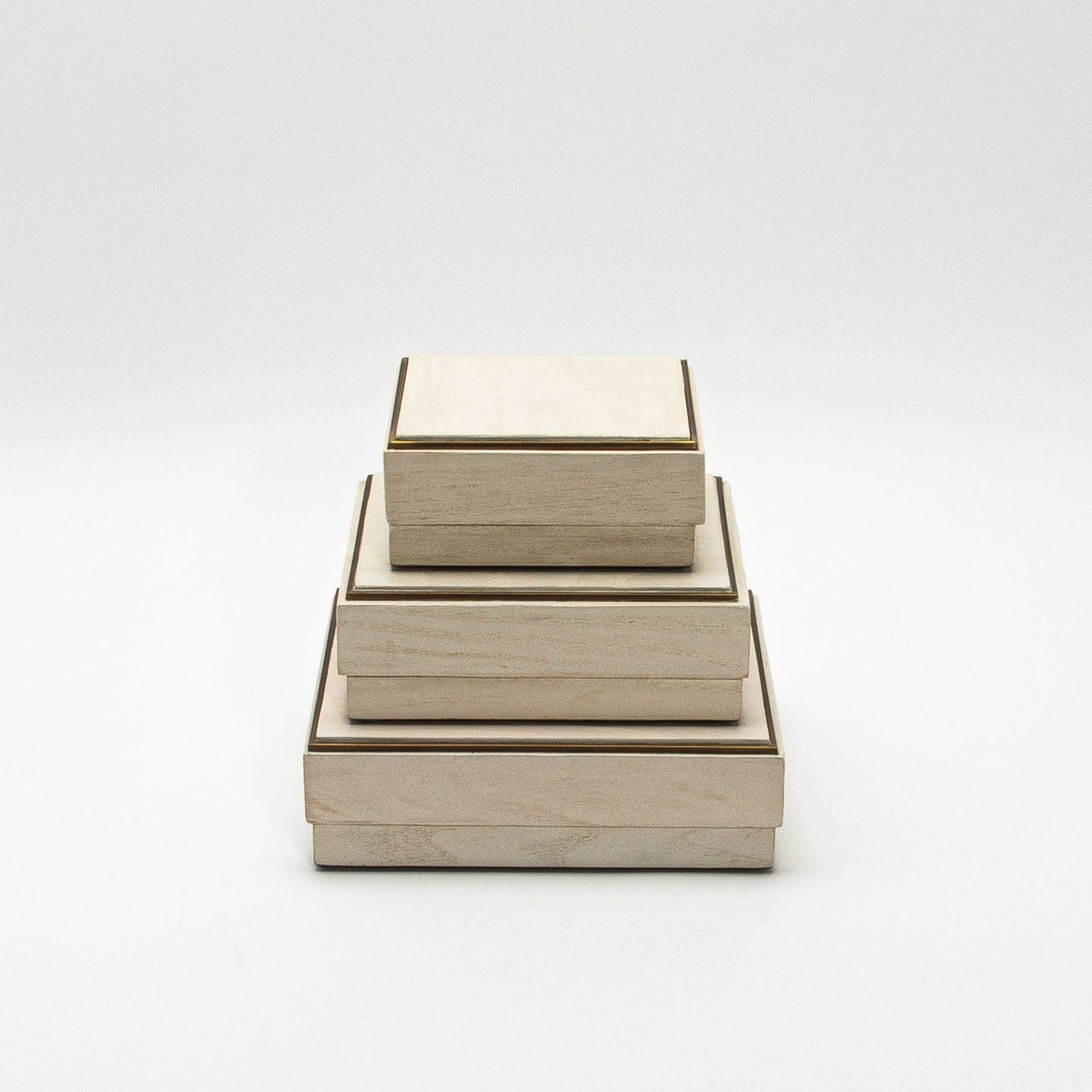 Set of 3 Square Boxes in White Oak with Brass Frame by R&Y Augousti