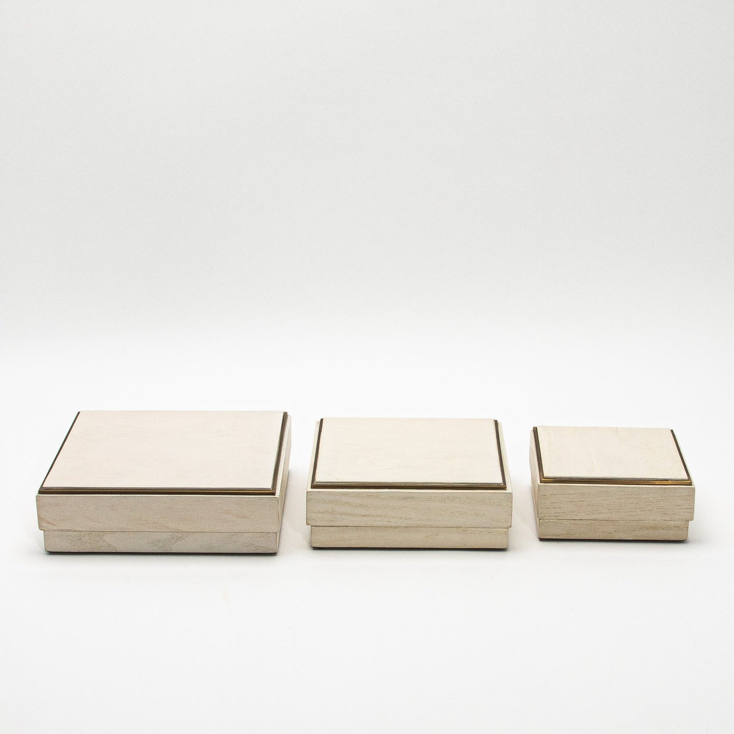 Set of 3 Square Boxes in White Oak with Brass Frame by R&Y Augousti