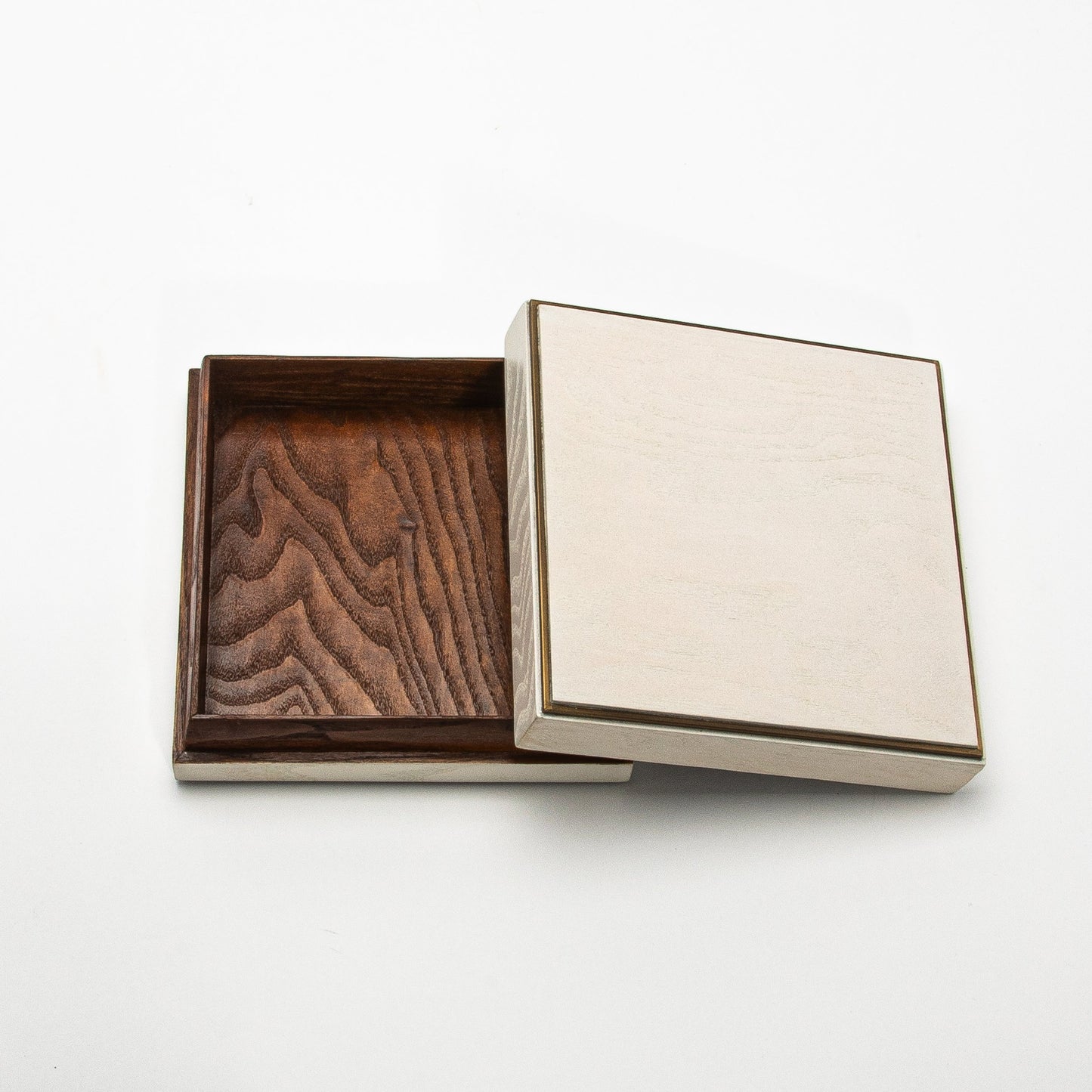 Set of 3 Square Boxes in White Oak with Brass Frame by R&Y Augousti