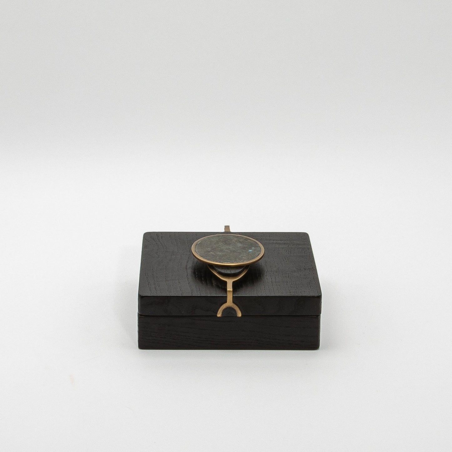 Set of 2 Boxes in Oak with Semi-Precious Stone and Brass by Kifu Paris