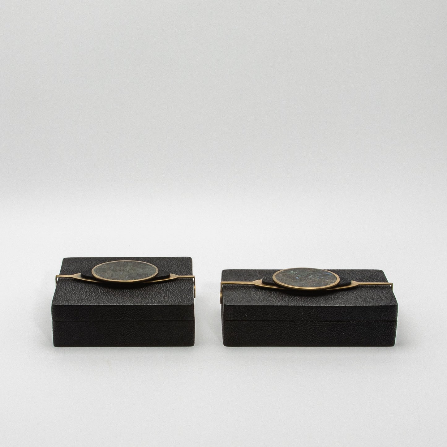 Set of 2 Boxes in Shagreen with Semi-Precious Stone and Brass by Kifu Paris