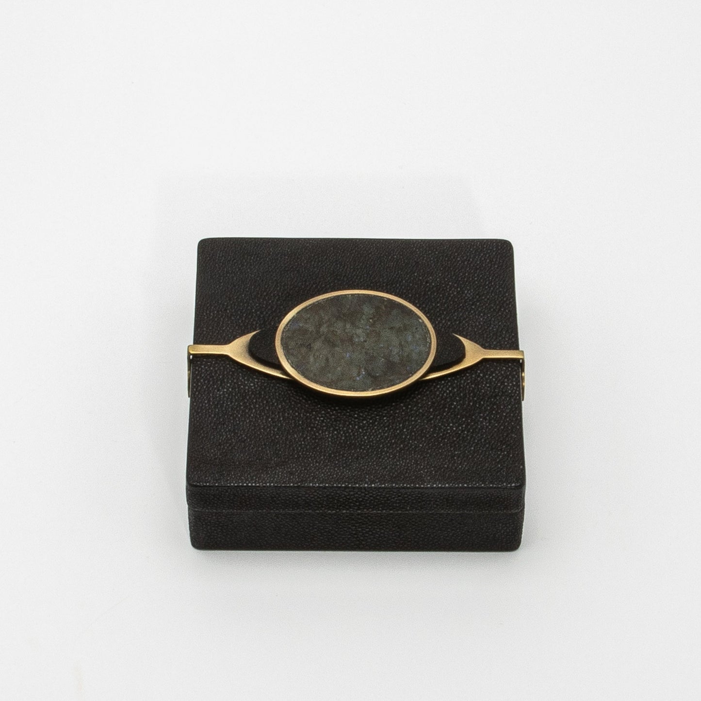 Set of 2 Boxes in Shagreen with Semi-Precious Stone and Brass by Kifu Paris