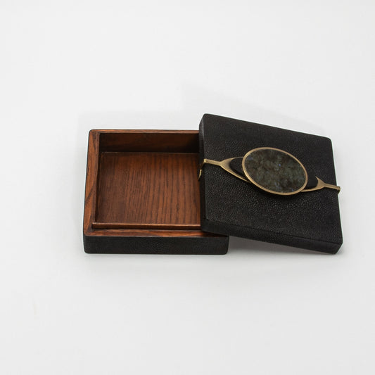 Set of 2 Boxes in Shagreen with Semi-Precious Stone and Brass by Kifu Paris