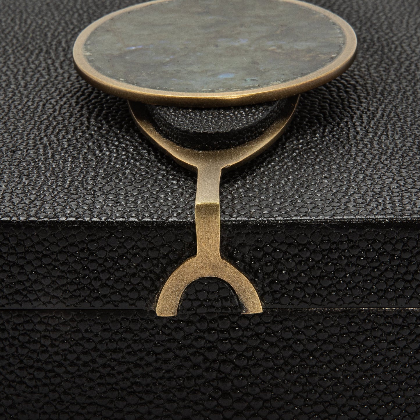 Set of 2 Boxes in Shagreen with Semi-Precious Stone and Brass by Kifu Paris