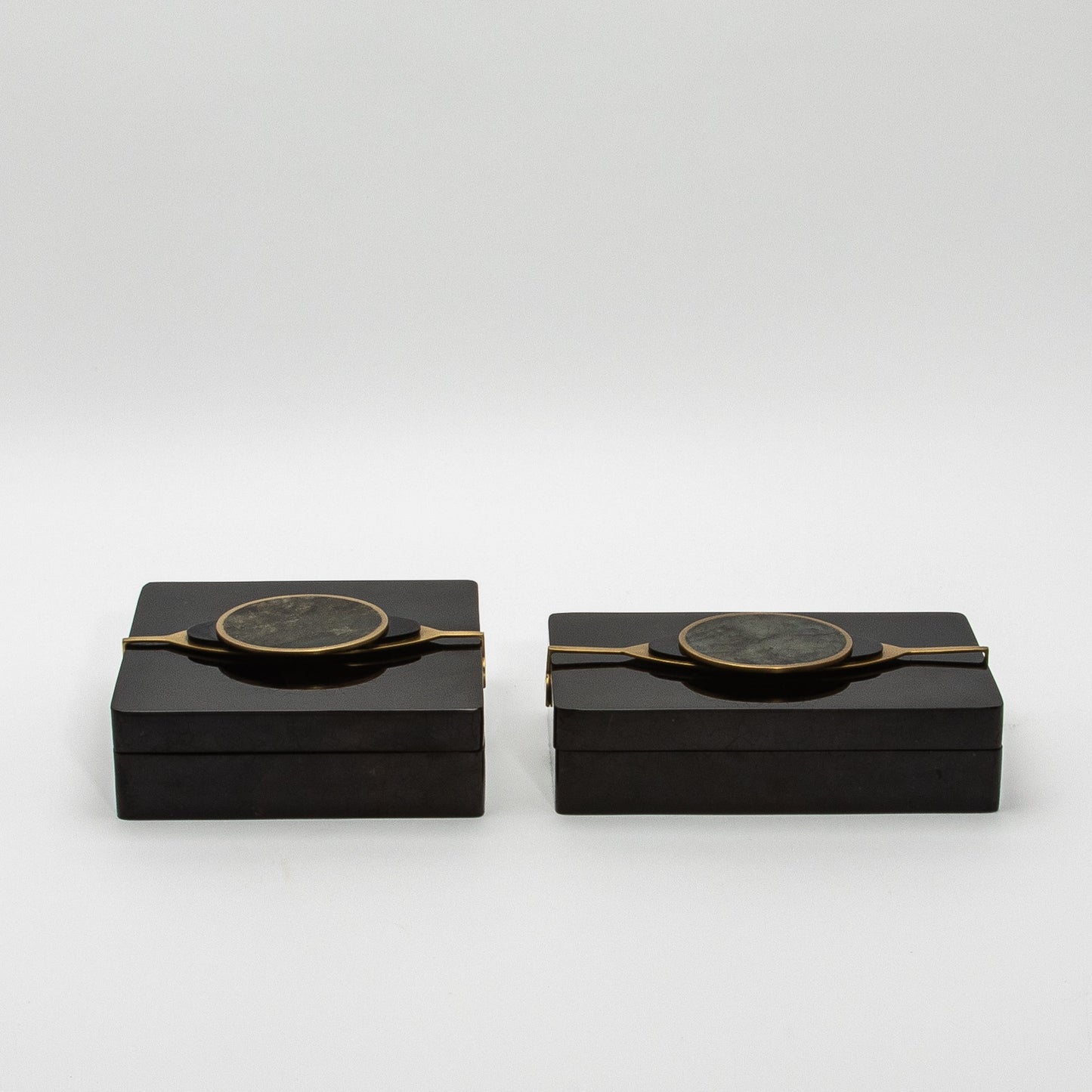 Set of 2 Boxes in Shell with Semi-Precious Stone and Brass by Kifu Paris