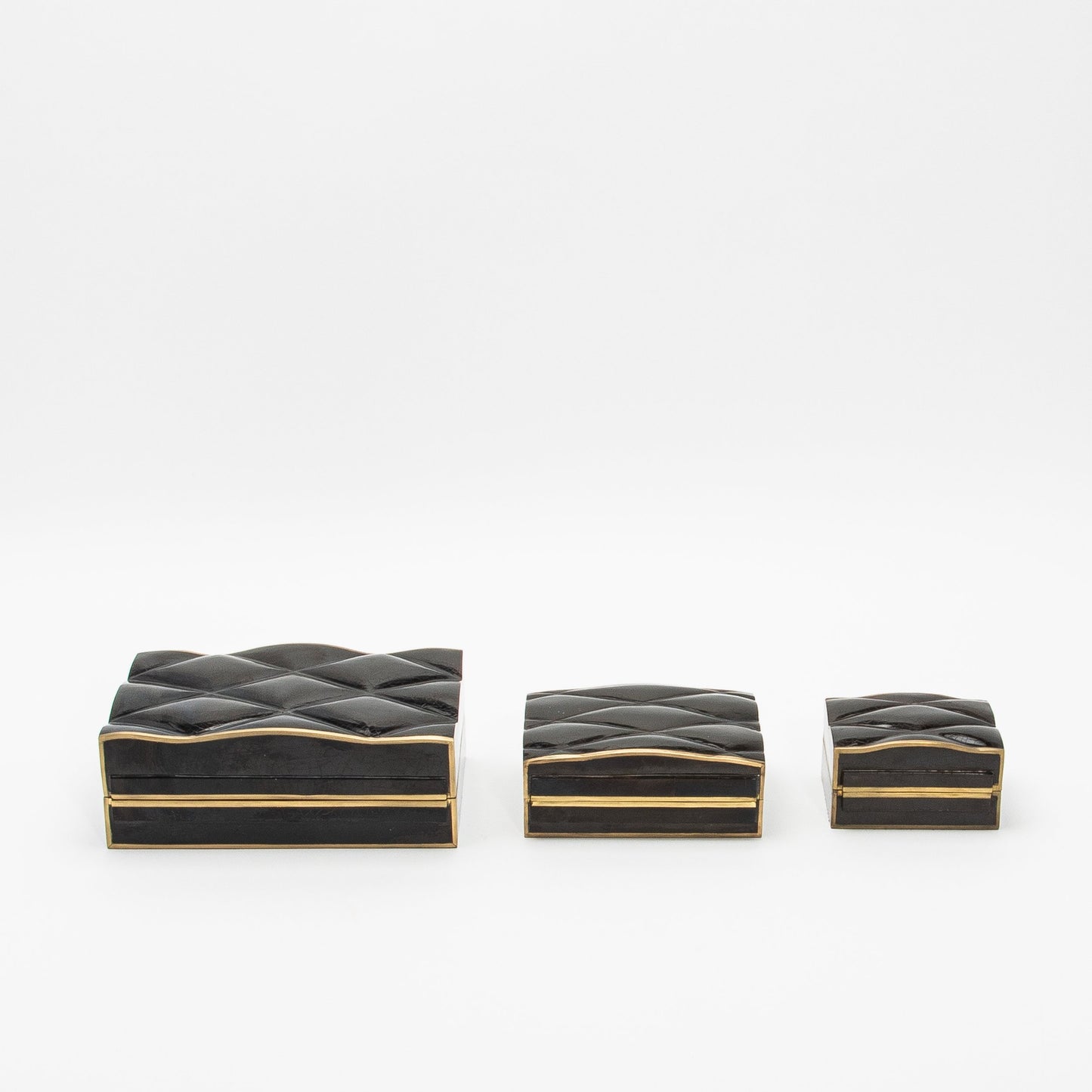 Set of 3 Quilted Boxes in Pen Shell with Bronze Patina Brass by Kifu Paris