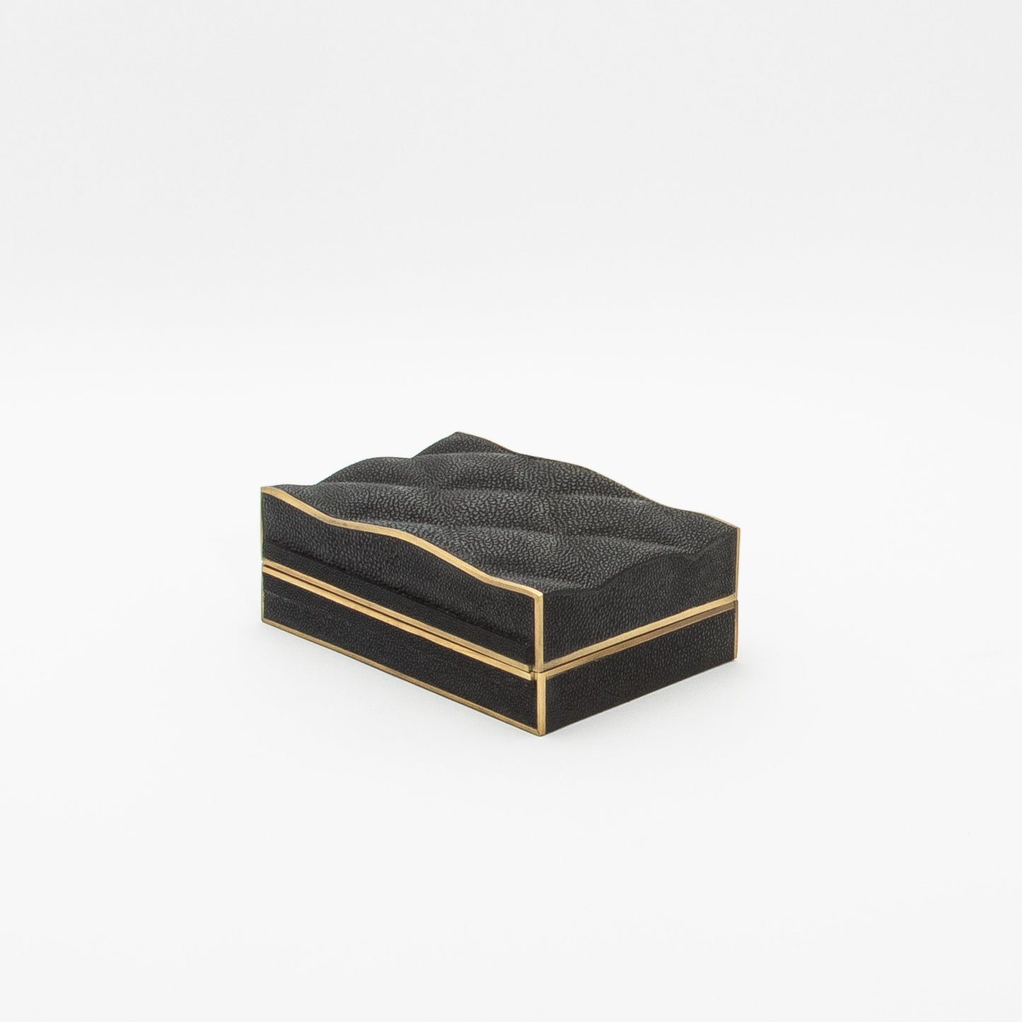 Set of 3 Quilted Boxes in Black Shagreen with Bronze Patina Brass by Kifu Paris