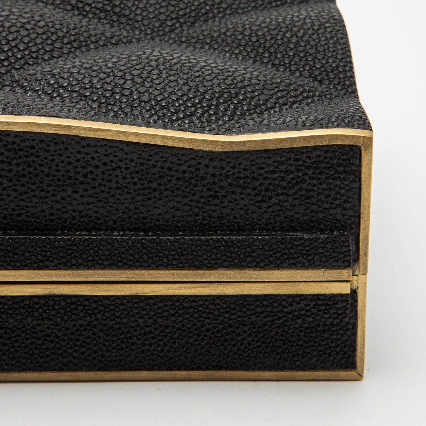 Set of 3 Quilted Boxes in Black Shagreen with Bronze Patina Brass by Kifu Paris