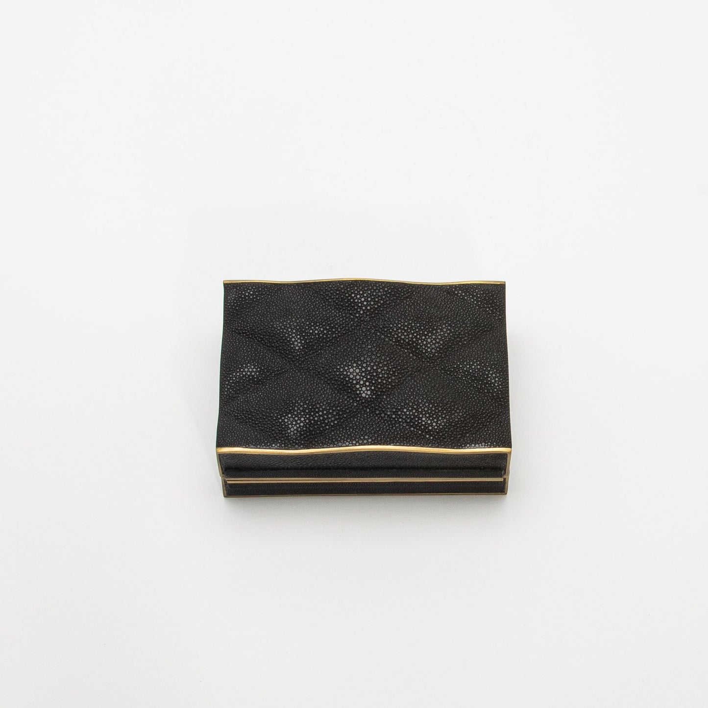 Set of 3 Quilted Boxes in Black Shagreen with Bronze Patina Brass by Kifu Paris