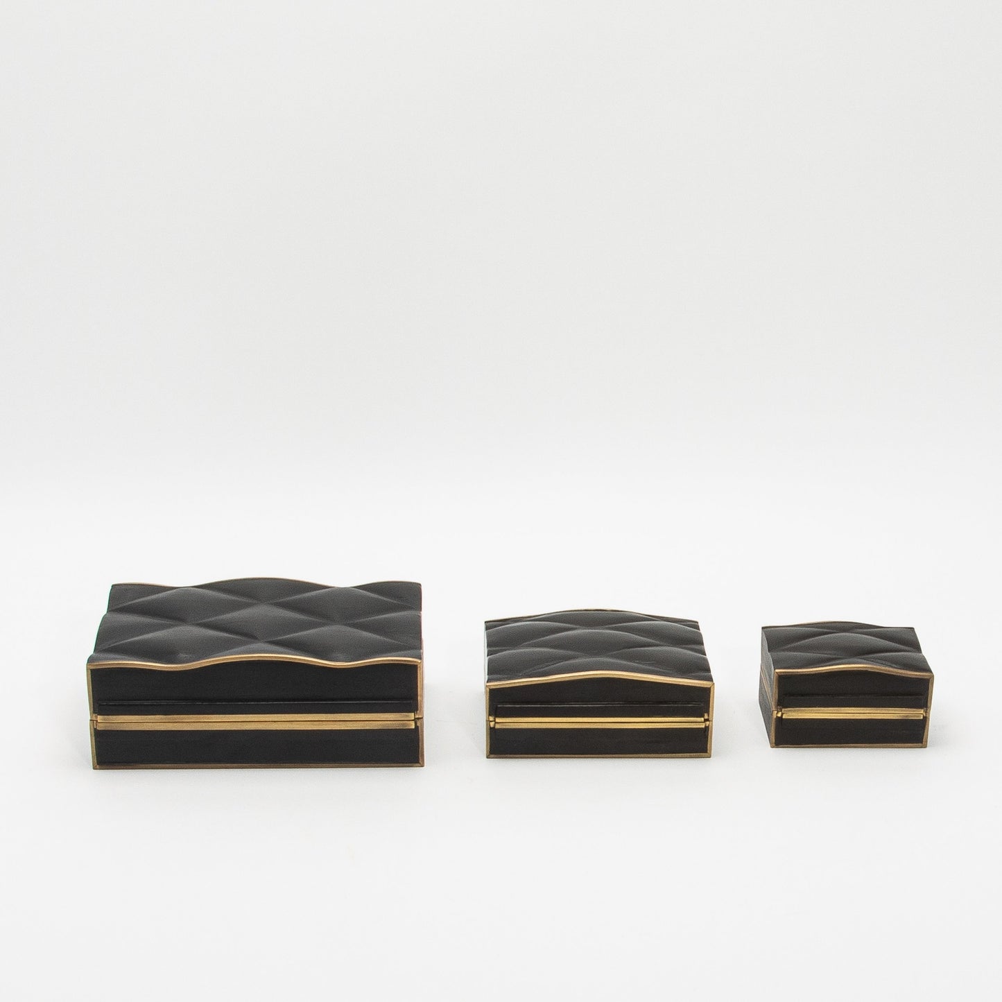 Set of 3 Quilted Boxes in Black Oak with Bronze Patina Brass by Kifu Paris