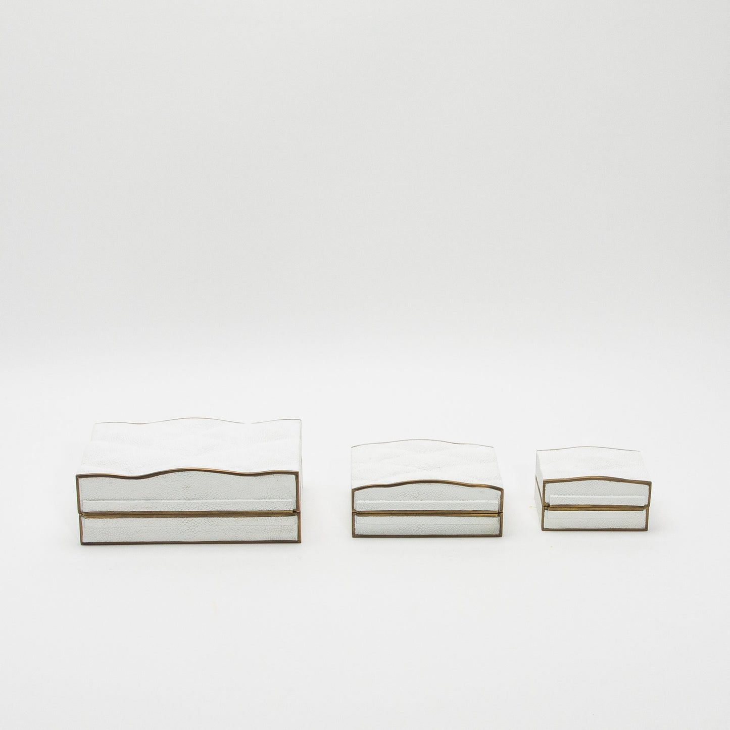 Set of 3 Quilted Boxes in White Shagreen with Bronze Patina Brass by Kifu Paris