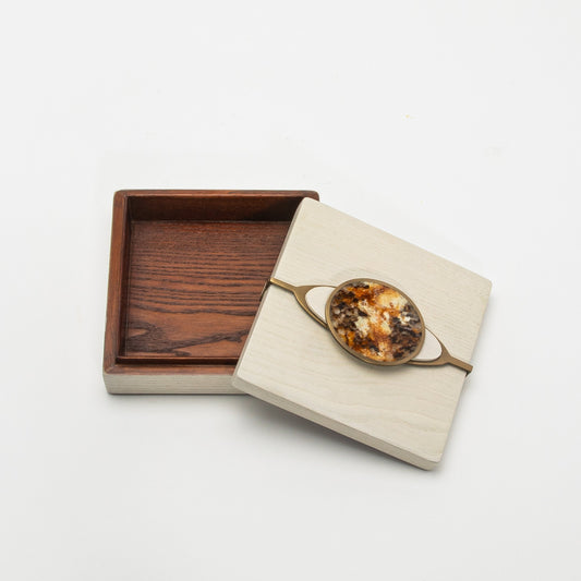 Set of 2 Boxes in Oak with Semi-Precious Stone and Brass by Kifu Paris