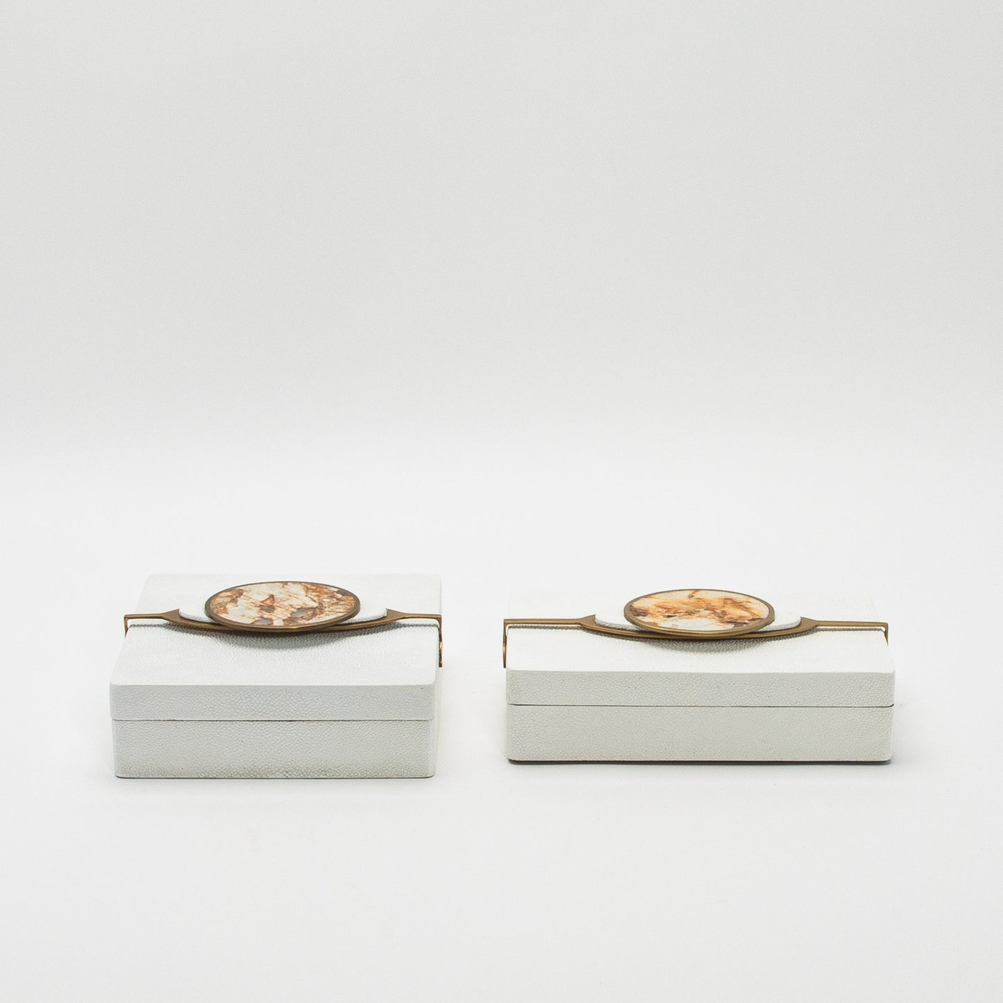 Set of 2 Boxes in Shagreen with Semi-Precious Stone and Brass by Kifu Paris