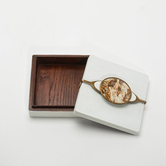 Set of 2 Boxes in Shagreen with Semi-Precious Stone and Brass by Kifu Paris