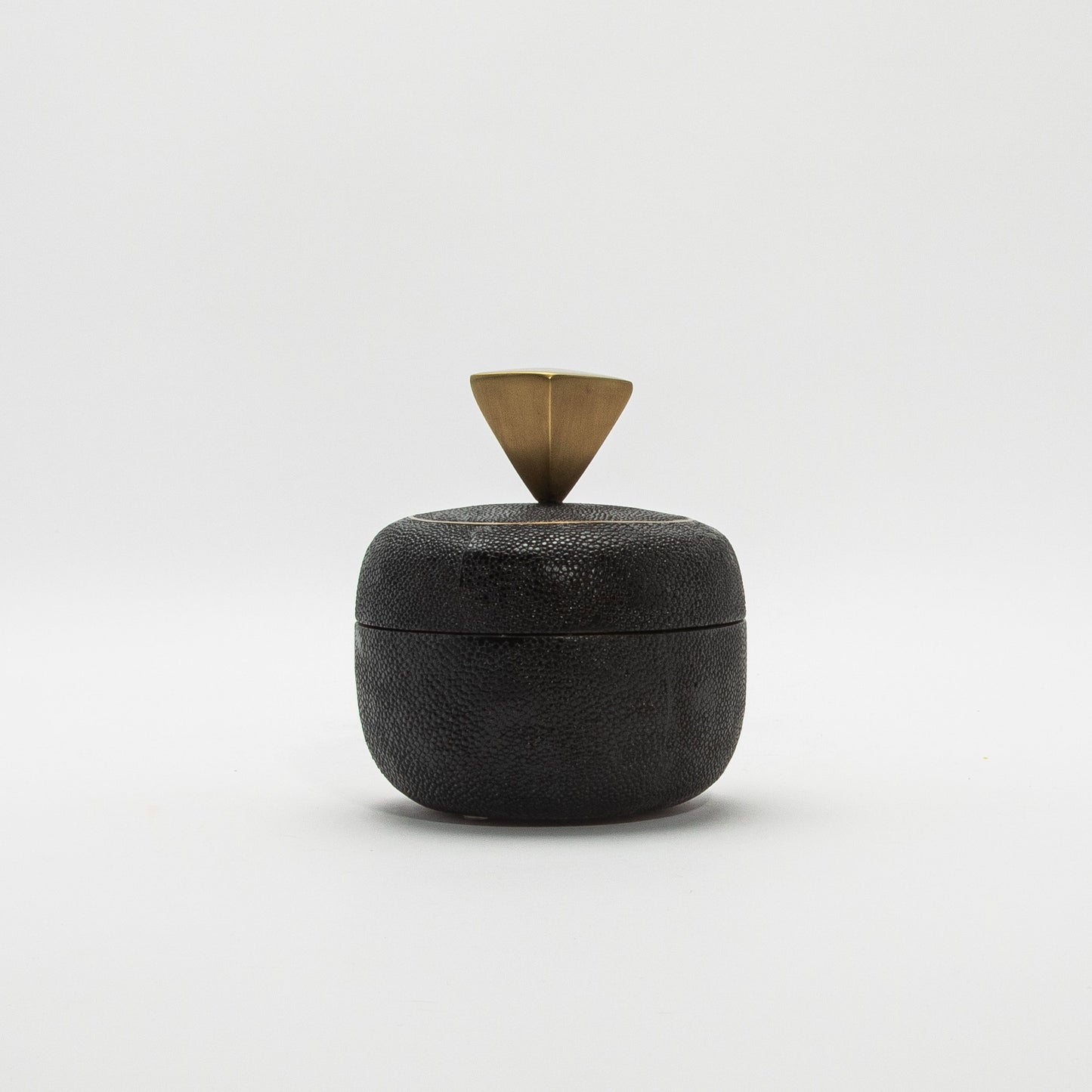 Set of 2 Round Boxes in Black Shagreen with Bronze Patina Brass Knob by Kifu Paris