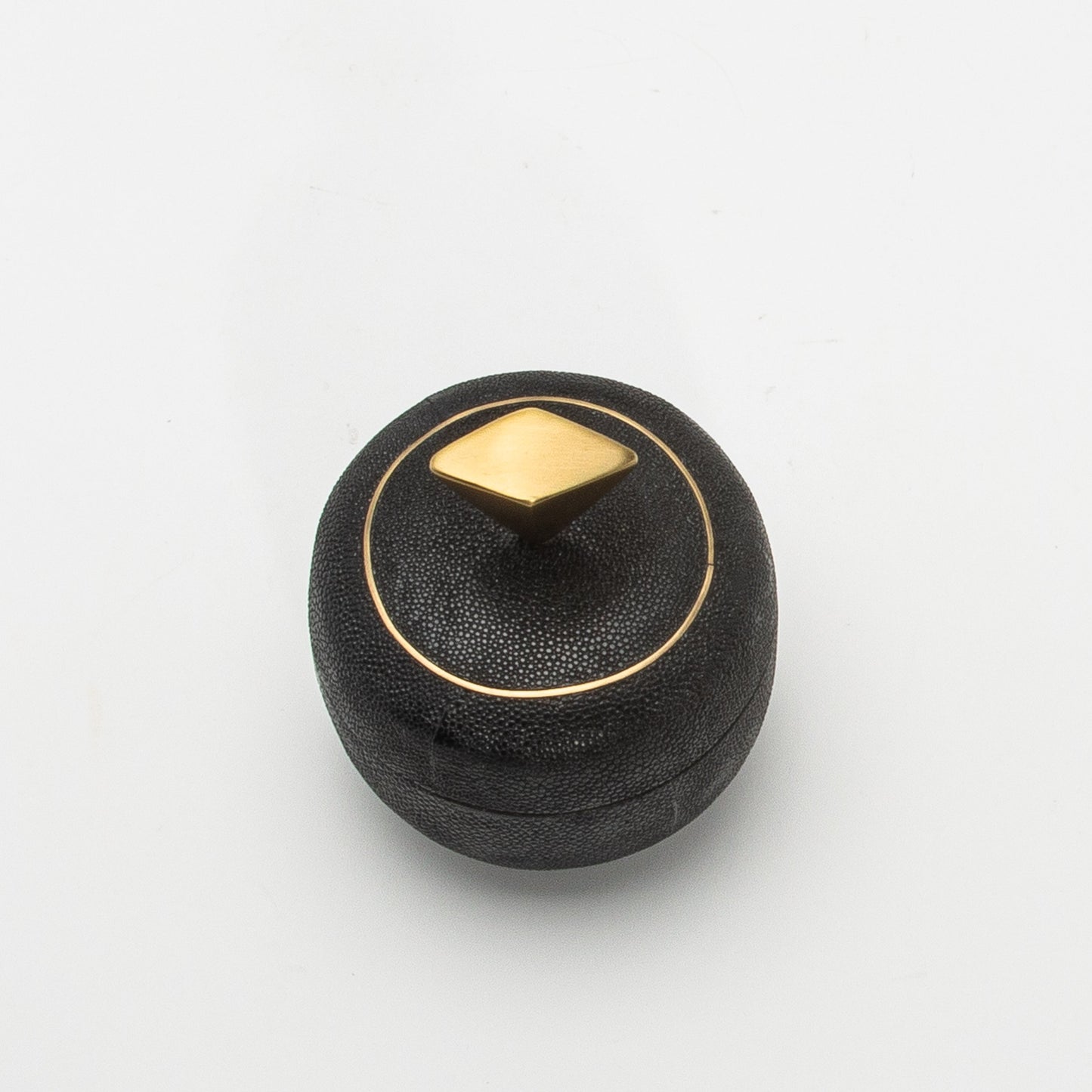 Set of 2 Round Boxes in Black Shagreen with Bronze Patina Brass Knob by Kifu Paris