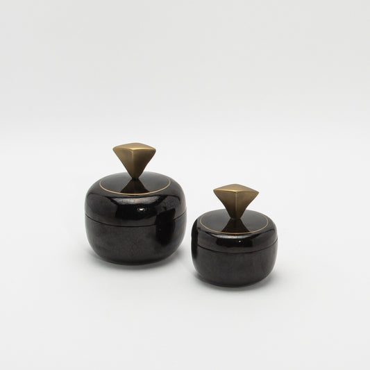 Set of 2 Round Boxes in Black Shell by Kifu Paris