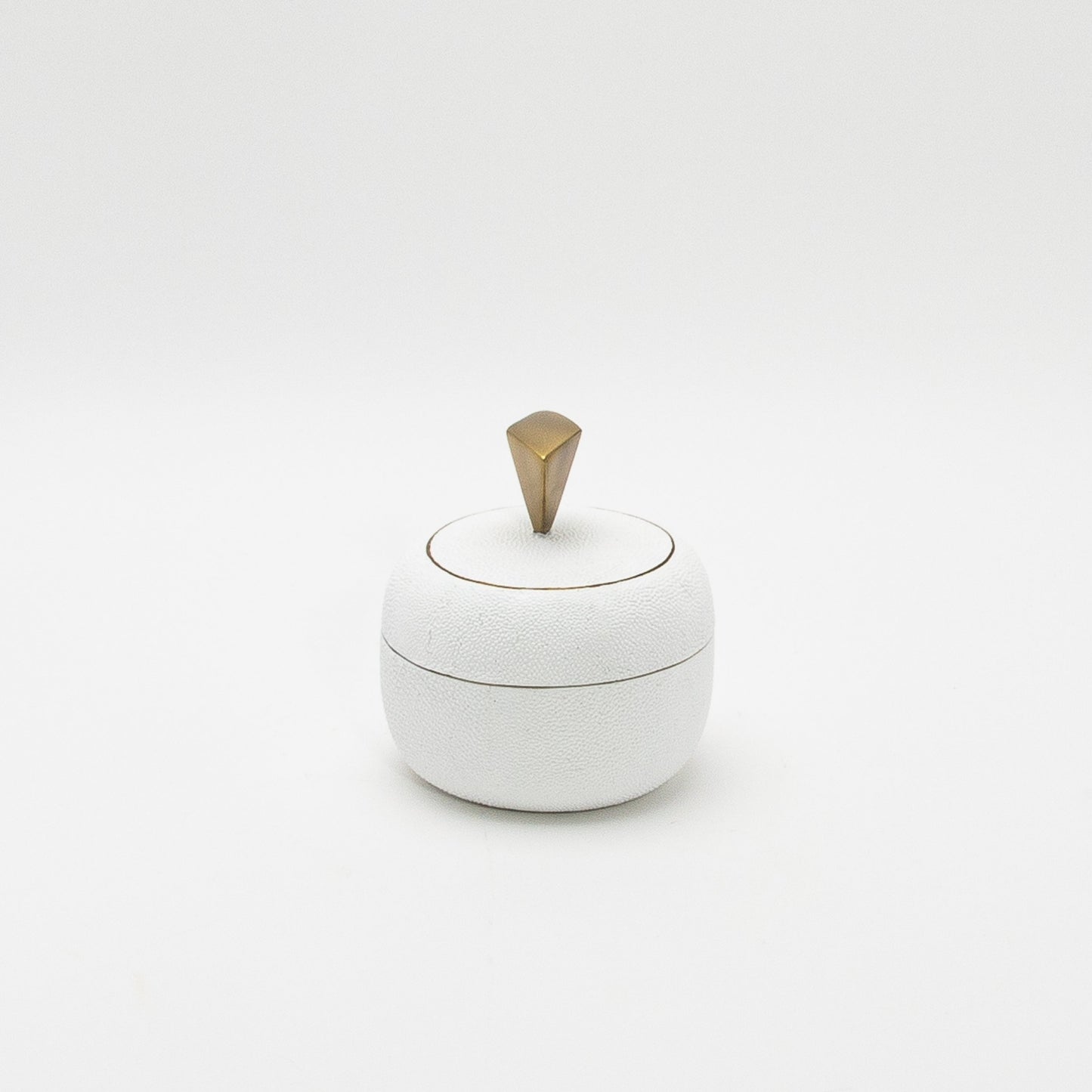 Set of 2 Round Boxes in White Shagreen with Bronze Patina Brass Knob by Kifu Paris