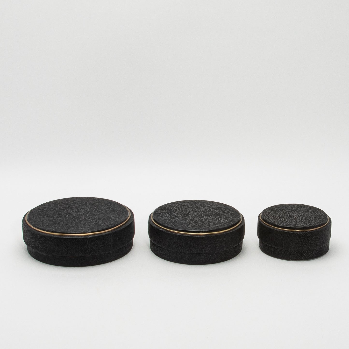 Set of 3 Boxes in Black Shagreen with Brass Frame by R&Y Augousti