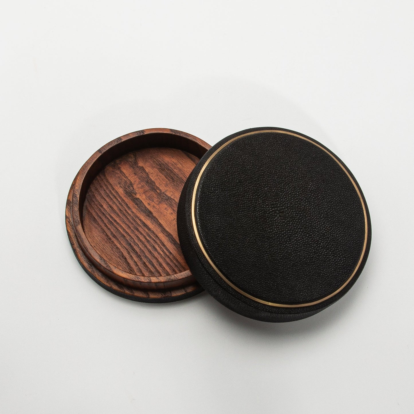 Set of 3 Boxes in Black Shagreen with Brass Frame by R&Y Augousti